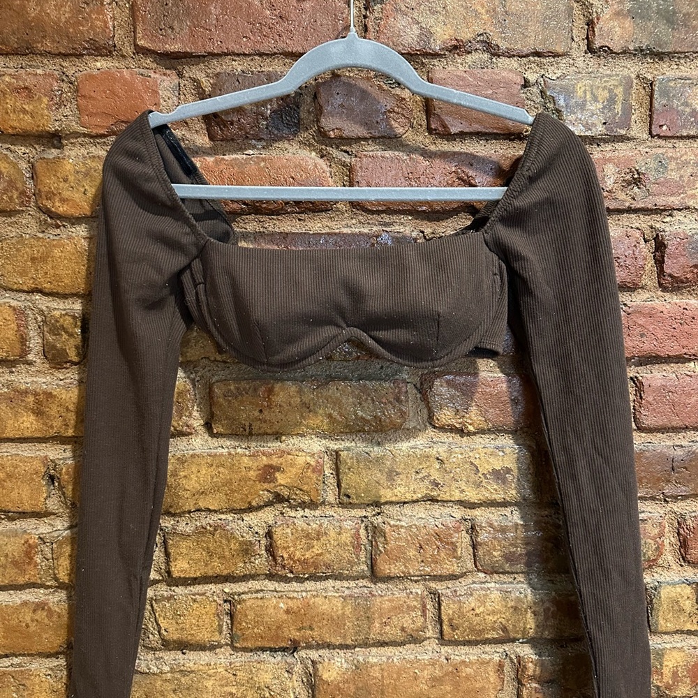 Princess Polly Brown Long Sleeve Crop Top